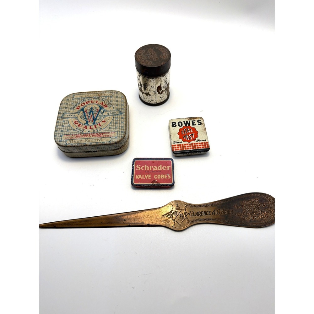 Vintage Advertising Lot Clarence A O'Brien Letter Opener Bowes Schrader Tins